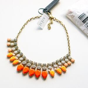 J.Crew Neon Orange Crystal Bid Statment Necklace